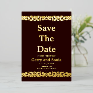 Invitación Con Relieve Metalizado Elegante oro florece boda de papel de aluminio sal