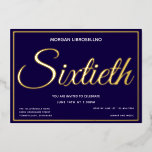 Invitación Con Relieve Metalizado Elegante Oro Formal 60 Sesenta Cumpleaños<br><div class="desc">Una elegante invitación de cumpleaños número 60 en Relieve metalizado dorado y azul. Simplemente agrega tu información,  agrega esta invitación a tu carrito,  y después disfruta de este cumpleaños hito! Elegante Oro Formal 60 Sesenta Cumpleaños Relieve metalizado Invitación Diseño Vacacional | Melissa Patton - Diseñador</div>