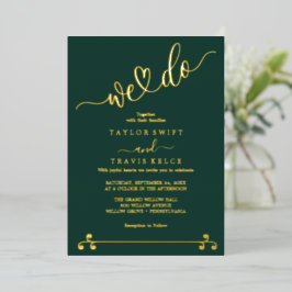 Invitación Con Relieve Metalizado Elegante oro lámina esmeralda boda 