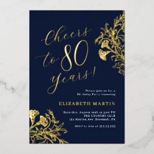 Invitación Con Relieve Metalizado Elegante Oro Naval 80 Cumpleaños