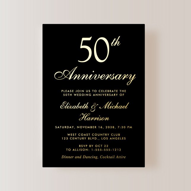 Invitación Con Relieve Metalizado Elegante oro negro 50 aniversario Boda (Subido por el creador)