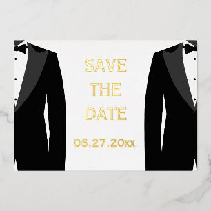 Invitación Con Relieve Metalizado Elegante oro real hoja gay boda guardar la fecha