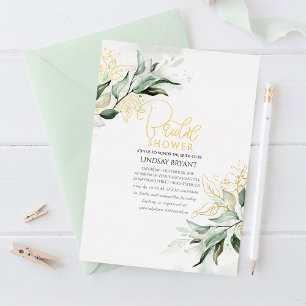 Invitación Con Relieve Metalizado Elegante oro y vegetación de salvia Boho despedida