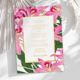 Invitación Con Relieve Metalizado Elegante orquídea rosa florece Boda tropical