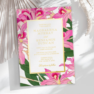 Invitación Con Relieve Metalizado Elegante orquídea rosa florece Boda tropical