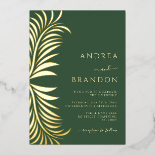 Invitación Con Relieve Metalizado Elegante palmera deja Boda en un solo oro