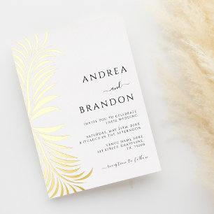 Invitación Con Relieve Metalizado Elegante palmera deja Boda en un solo oro