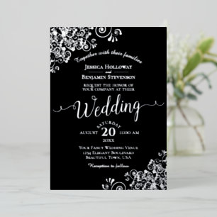 Invitación Con Relieve Metalizado Elegante papel de aluminio plateado en boda clásic