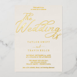 Invitación Con Relieve Metalizado Elegante papel de oro | Boda de marco de marfil