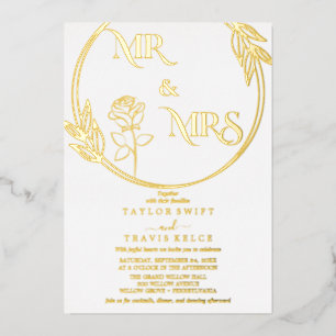 Invitación Con Relieve Metalizado Elegante papel de oro   Boda Emerald Sr. y Sra.