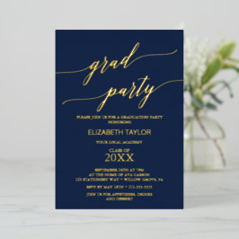 Invitación Con Relieve Metalizado Elegante papel de oro | Fiesta de graduación azul