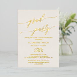 Invitación Con Relieve Metalizado Elegante papel de oro | Fiesta de graduación marfi
