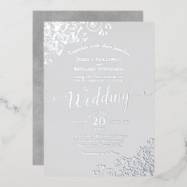 Invitación Con Relieve Metalizado Elegante papel de plata sobre boda clásica gris