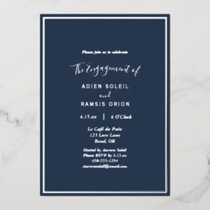 Invitación Con Relieve Metalizado Elegante partido de compromiso de plata de la Mari