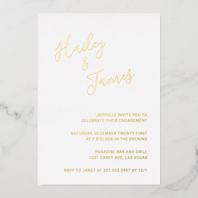 Invitación Con Relieve Metalizado Elegante partido de compromiso moderno (Anverso)