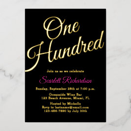 Invitación Con Relieve Metalizado Elegante partido de cumpleaños 100 del Relieve met