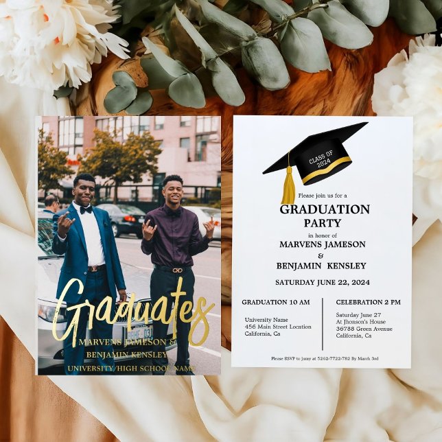 Invitación Con Relieve Metalizado Elegante Partido de Doble Graduación de Moda (Subido por el creador)