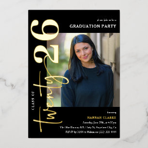 Invitación Con Relieve Metalizado Elegante Partido de Graduación de Fotografías Twen