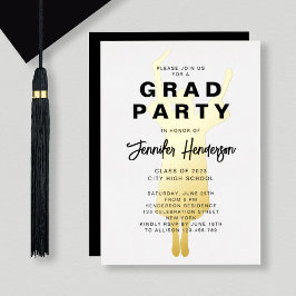 Invitación Con Relieve Metalizado Elegante Partido De Graduación En Blanco Y Negro