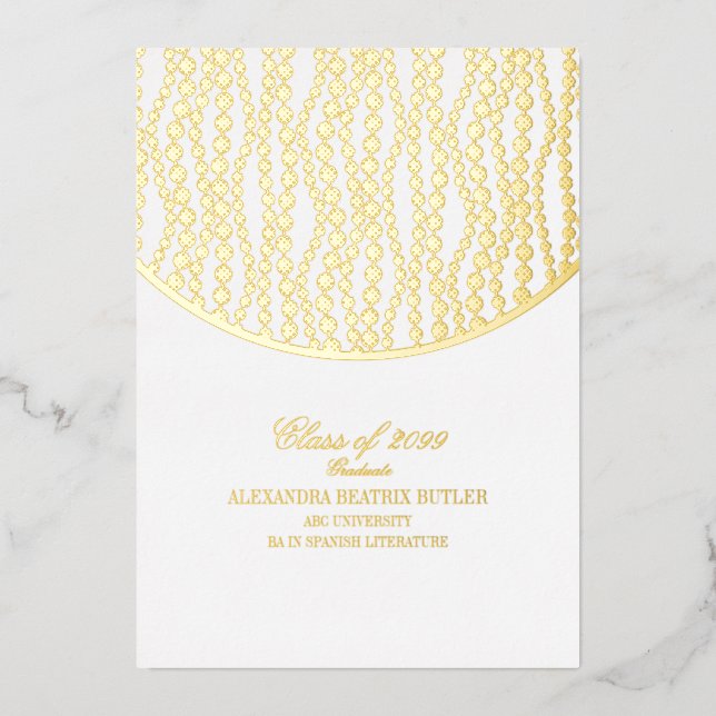 Invitación Con Relieve Metalizado Elegante partido de graduación universitaria (Anverso)