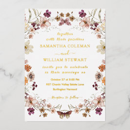 Invitación Con Relieve Metalizado Elegante Pastel Moda Boho Boda del tema de la flor