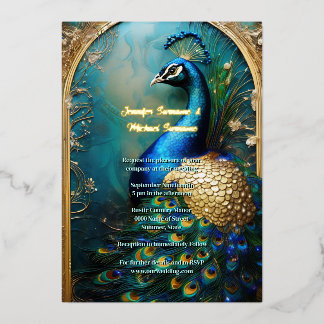 Invitación Con Relieve Metalizado Elegante pavo real Relieve metalizado vintage lujo