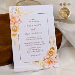 Invitación Con Relieve Metalizado Elegante Peach, Rubor y Boda floral de champán<br><div class="desc">Elegante invitación a bodas floridas de melocotón en lujoso Relieve metalizado de oro real con exquisitos detalles florales de acuarela en una hermosa mezcla de melocotón, naranja, rubor, champán, taupe, oro y crema. Lujoso diseño en Relieve metalizado de oro real, impreso en la Bolsa de Papel Blanco Premium -un papel...</div>