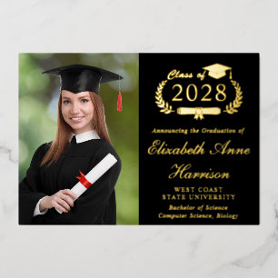 Invitación Con Relieve Metalizado Elegante Photo College Black Graduation Party