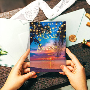 Invitación Con Relieve Metalizado Elegante playa tropical Boda de verano Real