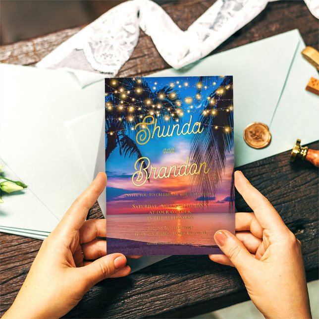 Invitación Con Relieve Metalizado Elegante playa tropical Boda de verano Real (Subido por el creador)
