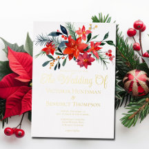 Elegante Poinsettia Floral de Navidad Boda Dorado