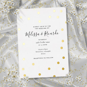 Invitación Con Relieve Metalizado Elegante Polka Dots Boda Gold