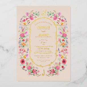 Invitación Con Relieve Metalizado Elegante prado de flores silvestres jardín de prim