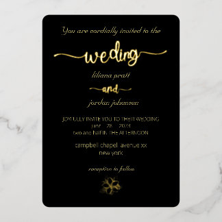 Invitación Con Relieve Metalizado elegante Premium Real Gold Elegante Monograma Negr
