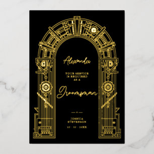 Invitación Con Relieve Metalizado Elegante propuesta de padrino de boda Steampunk do