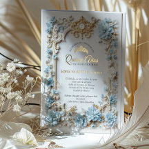 Elegante Quinceañera Azul y Dorado Sweet 15 en Esp