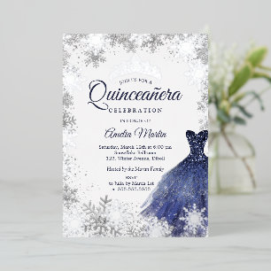 Invitación Con Relieve Metalizado Elegante Quinceañera de Naviera de Invierno