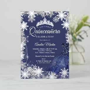 Invitación Con Relieve Metalizado Elegante Quinceañera de Plata Naval Florecita de I