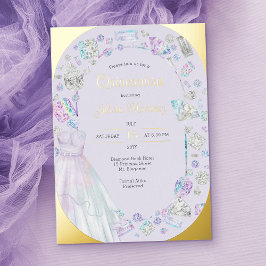 Invitación Con Relieve Metalizado Elegante Quinceanera Diamantes Princesa Vestido de