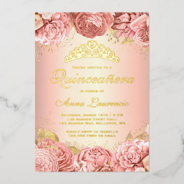 Invitación Con Relieve Metalizado Elegante Quinceanera floral rosa 15 cumpleaños