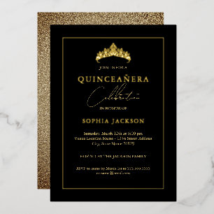 Invitación Con Relieve Metalizado Elegante Quinceañera Negro Oro 15 