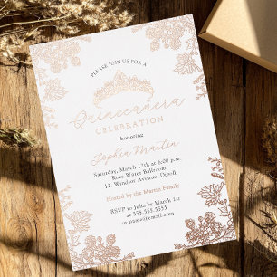 Invitación Con Relieve Metalizado Elegante Quinceanera rosa blanco rosado de Rubor