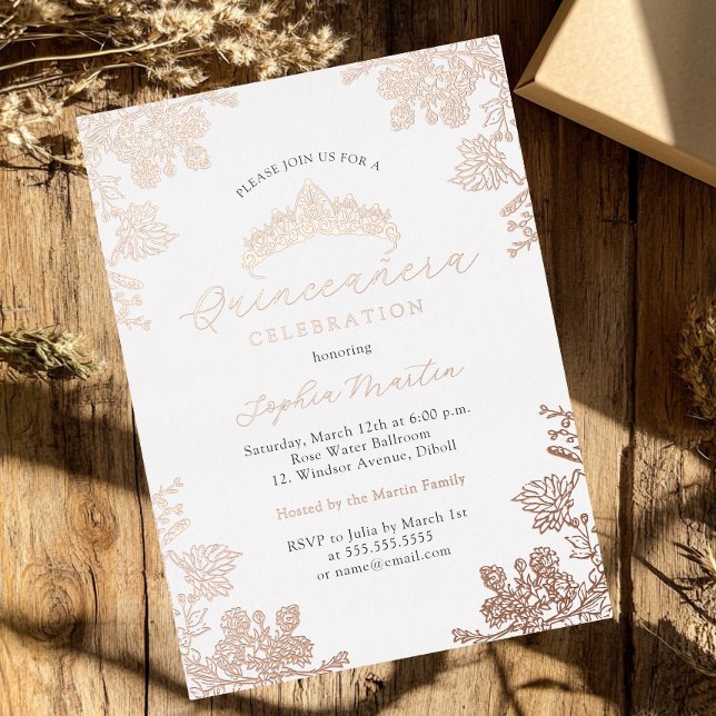 Invitación Con Relieve Metalizado Elegante Quinceanera rosa blanco rosado de Rubor (Subido por el creador)