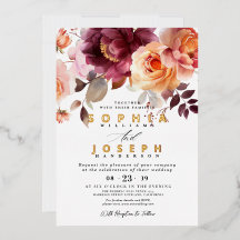 Elegante ramo floral de acuarela borgoña para boda