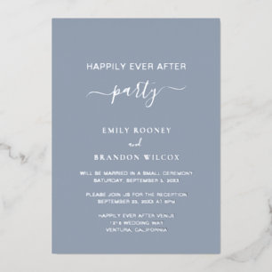 Invitación Con Relieve Metalizado Elegante recepción de boda simple azul polvoriento