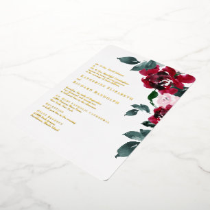 Invitación Con Relieve Metalizado Elegante Red y Rubor Floral RoundBoda Gold
