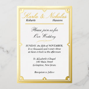 Invitación Con Relieve Metalizado Elegante Relieve metalizado Art Deco Boda blanco