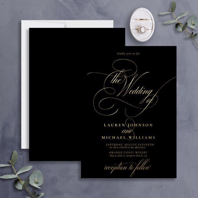 Invitación Con Relieve Metalizado Elegante Relieve metalizado Boda de caligrafía mod (Subido por el creador)