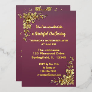 Invitación Con Relieve Metalizado Elegante Relieve metalizado de Acción de Gracias d