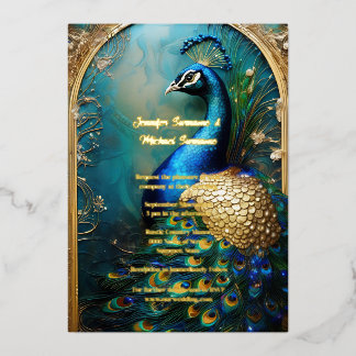 Invitación Con Relieve Metalizado Elegante Relieve metalizado de oro pavo real de lu